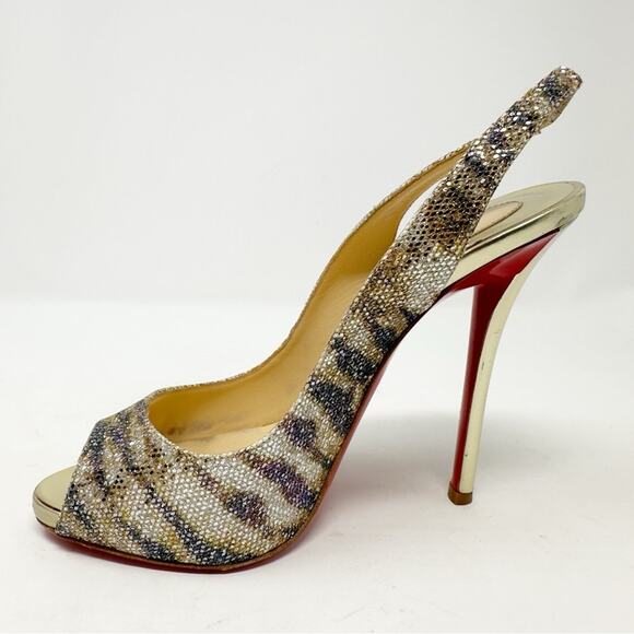 Christian Louboutin Gamma Talon 120 Glitter Slingback Heels 38.5 - Picture 8 of 12